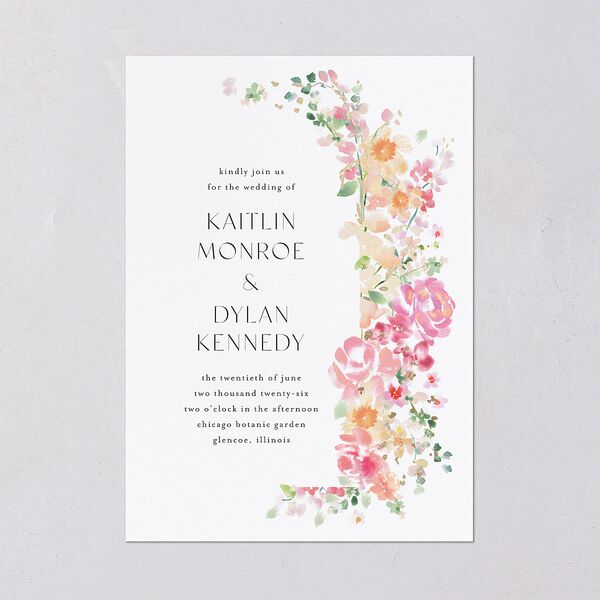 Pastel Flower Arch Foil Wedding Invitations Gold Pink Cotton Signature Blank No Standard