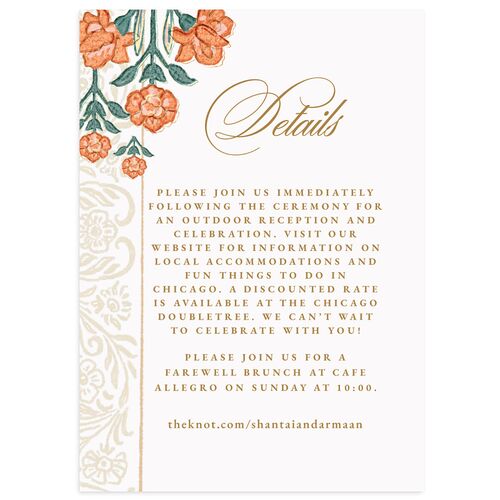 Indian Botanical Blooms Wedding Event Detail Cards Red Clay Signature Standard