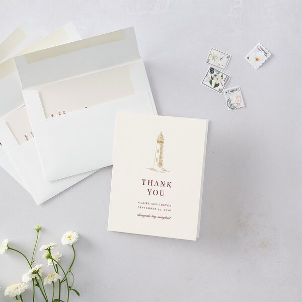Elegant Lighthouse Foil Thank You Cards Gold Maroon