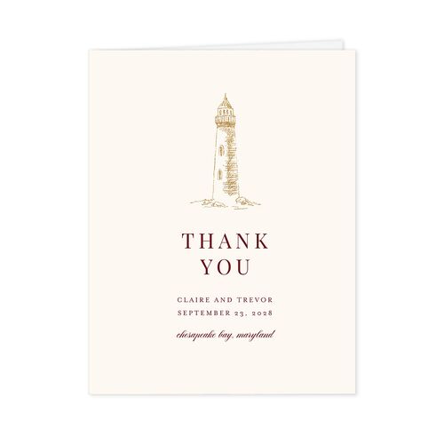 Elegant Lighthouse Foil Thank You Cards Gold Maroon