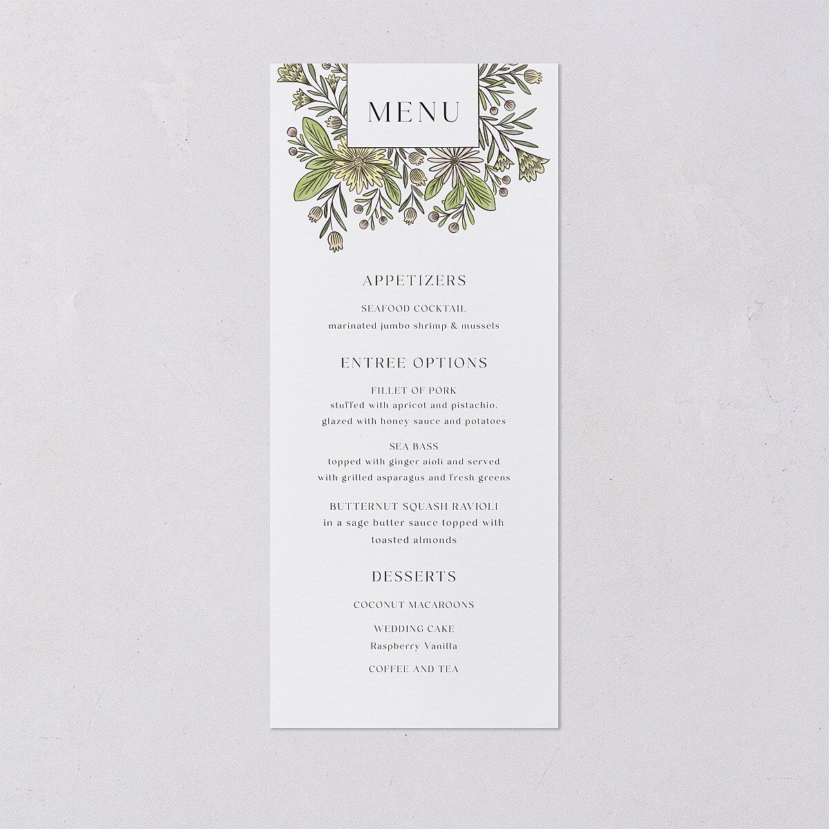 Timeless Wildflowers Menus Pear Signature
