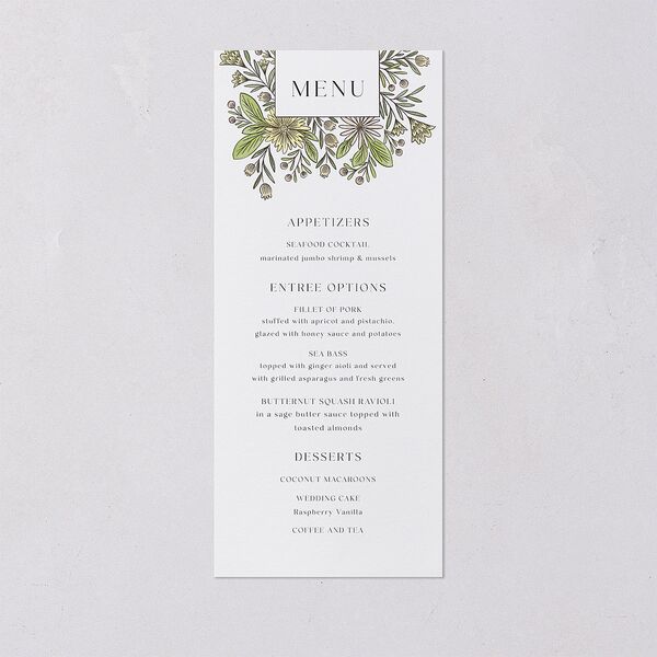 Timeless Wildflowers Menus Pear Signature