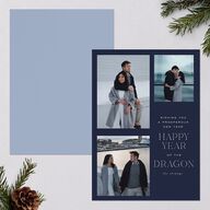 Lunar New Year Grid Holiday Cards Navy Signature Blank Portrait  Standard