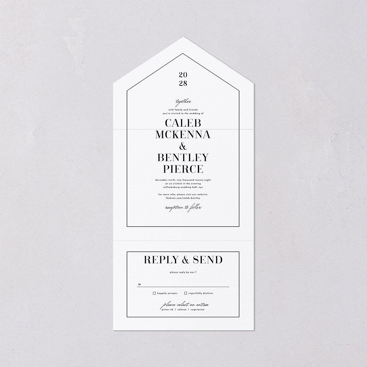 Classic Border All-in-One Wedding Invitations Pure White Signature Light Both Recipient and Return Addresses No