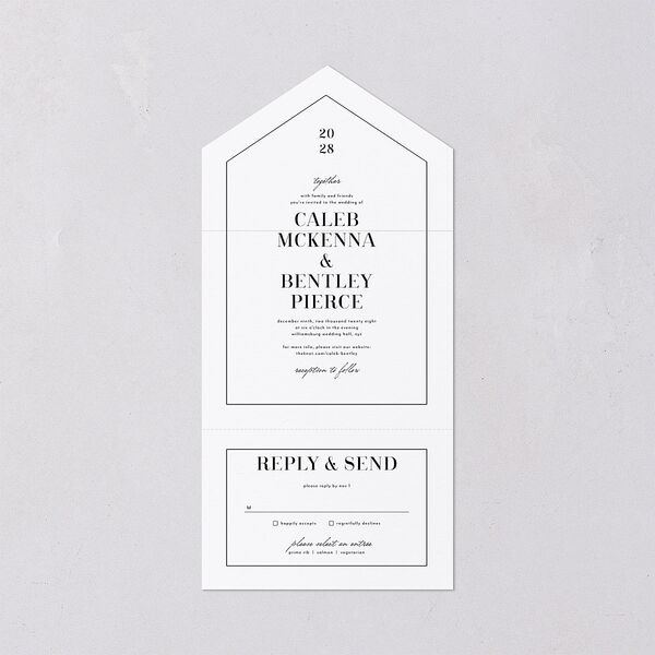 Classic Border All-in-One Wedding Invitations Pure White Signature Light Both Recipient and Return Addresses No