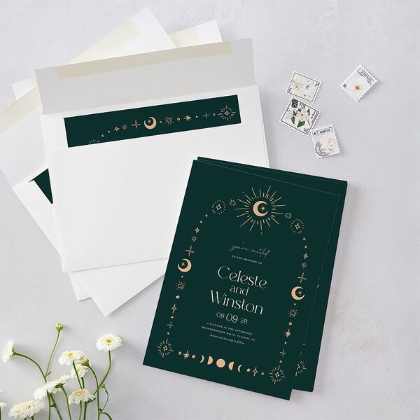 Celestial Galaxy Wedding Invitations Dark Emerald Signature Blank No Standard