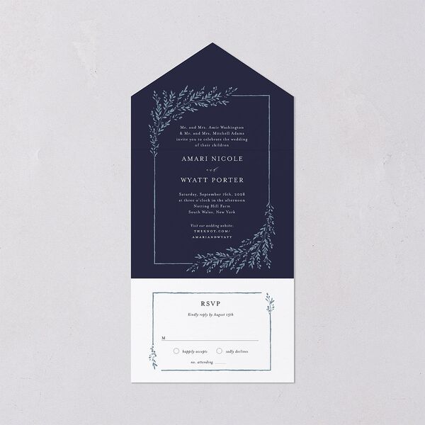 Rustic Branch Frame All-in-One Wedding Invitations Navy Signature Light Both Recipient and Return Addresses No