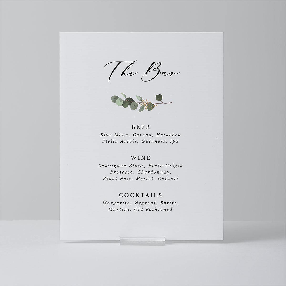 Eucalyptus Frame Standard Menu Tabletop Sign Small