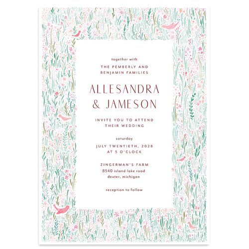Cottage Wildflowers Wedding Invitations Garnet Signature Blank No