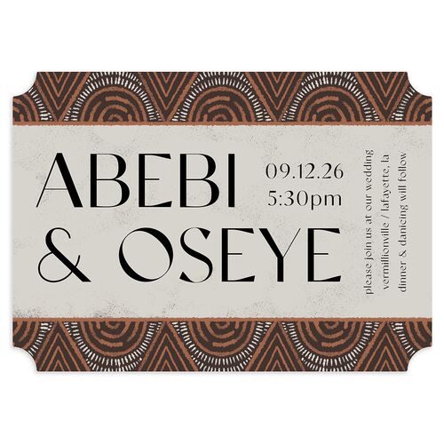 Sahara Pattern Wedding Invitations Deep Bronze Signature Blank No Ticket