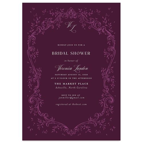Formal Opulent Frame Bridal Shower Invitations Bordeaux Signature Blank