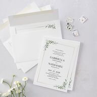 Greenery Frame Foil Wedding Invitations Gold Pure White Signature Blank No Standard