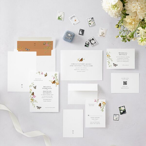Rustic Butterflies Wedding Invitations Pure White Signature Blank No Standard
