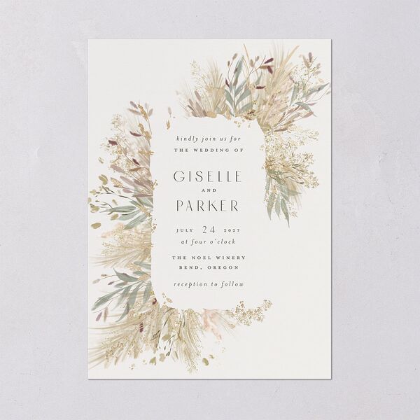 Ethereal Pampas Wedding Invitations Gold Thyme Signature Blank No Standard