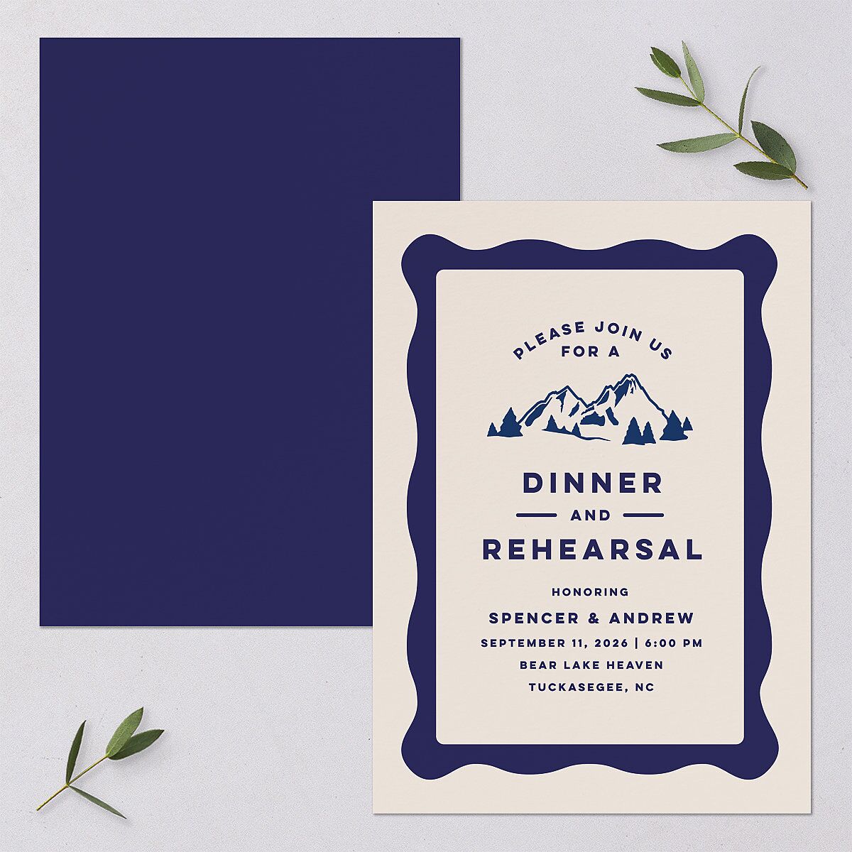 Adventure Icon Rehearsal Dinner Invitations Navy Signature Blank Standard