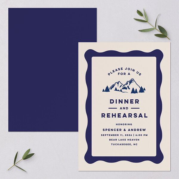 Adventure Icon Rehearsal Dinner Invitations Navy Signature Blank Standard