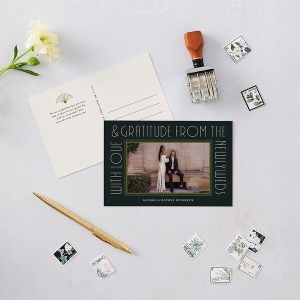 Gatsby Deco Arch Thank You Postcards Dark Emerald