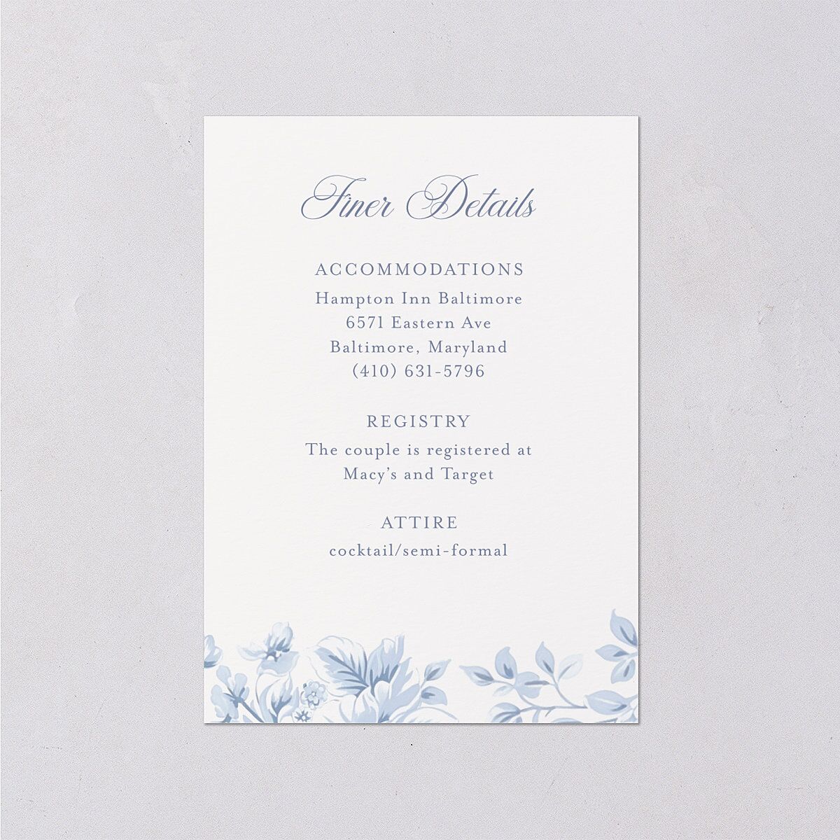 Vintage French Floral Toile Wedding Enclosure Cards Dusty Blue Signature Standard