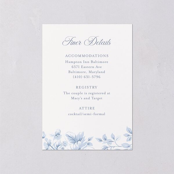Vintage French Floral Toile Wedding Enclosure Cards Dusty Blue Signature Standard