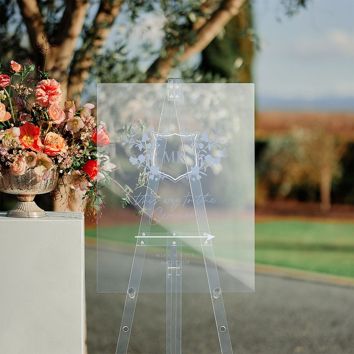 Fairytale Wildflower Crest Acrylic Direction Sign Medium Pure White Standard Acrylic M Direction