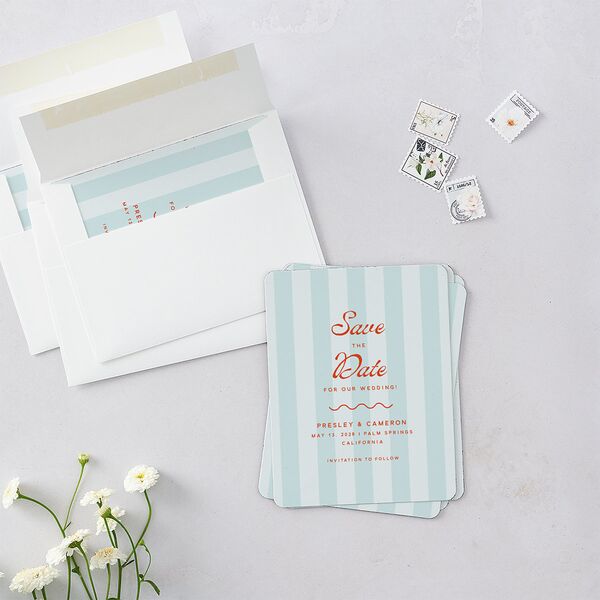 Cabana Stripes Save The Date Magnets Pastel Blue Magnet Paper