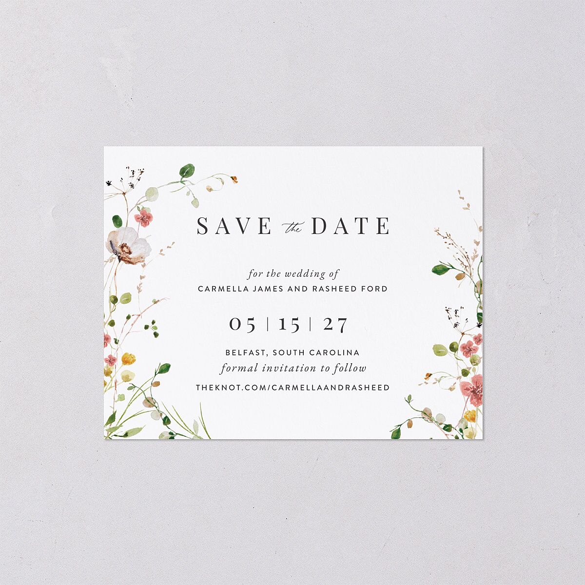 Delicate Wildflower Save the Date Petite Cards Peach Pink Signature smooth Blank No Standard