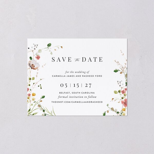 Delicate Wildflower Save the Date Petite Cards Peach Pink Signature smooth Blank No Standard