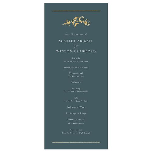 Delicate Vines Foil Wedding Programs Gold Forest Signature