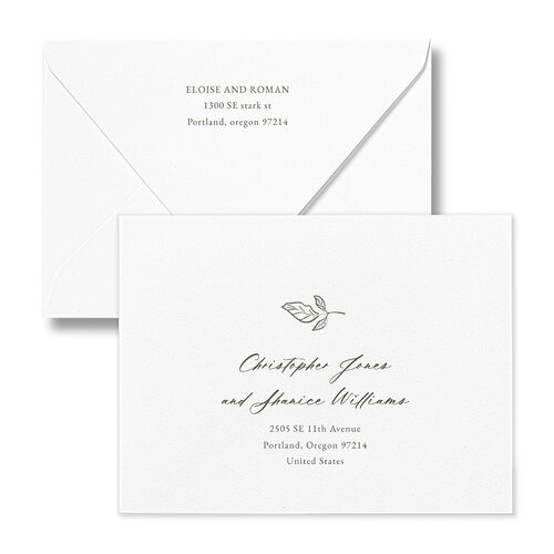 Vintage Botanical Sketch Save the Date Petite Card Euro Envelopes White Dark Camo Both Recipient and Return Addresses Luxe Signature