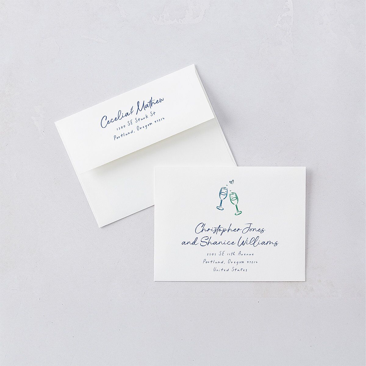 Nautical Border Save the Date Petite Card Envelopes White French Blue Both Recipient and Return Addresses Signature Standard