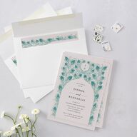 Peacock Nouveau Rehearsal Dinner Invitations Linen Signature Blank Standard