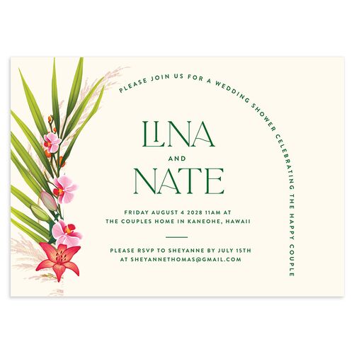 Hawaiian Tropical Orchid Oval Bridal Shower Invitations Crimson Signature Blank Standard