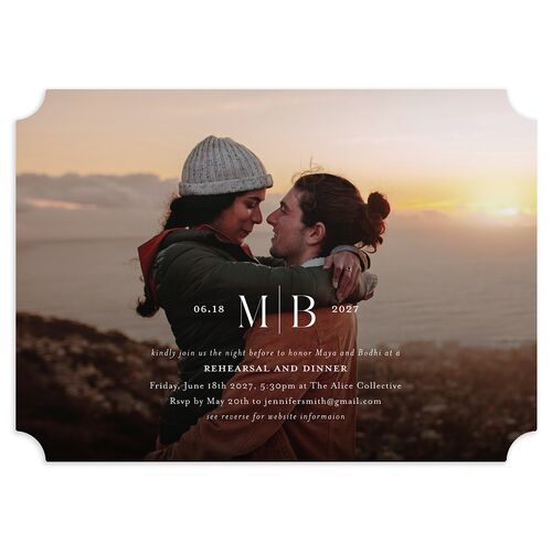 Monogram Portrait Rehearsal Dinner Invitations Burgundy Signature Blank Ticket