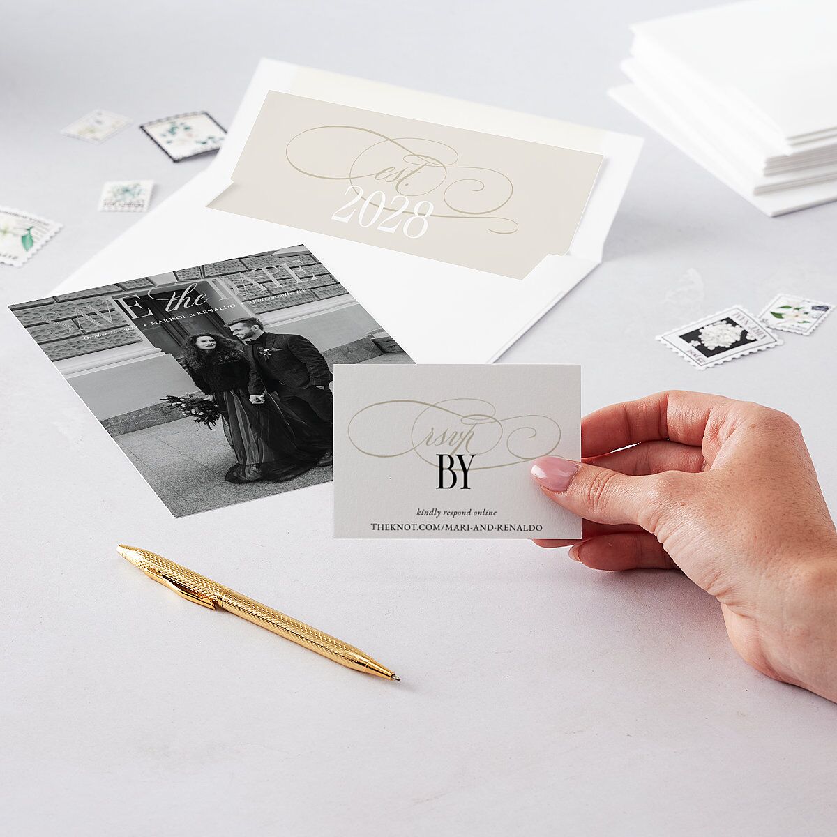 Polished Photo Foil QR Code RSVP Cards Pure White Signature Standard