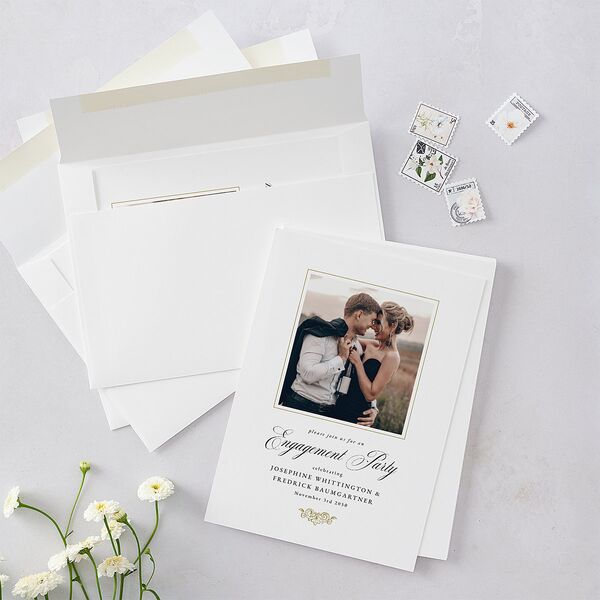 Black Tie Crest Engagement Party Wedding Invitations Pure White Signature Blank No Standard