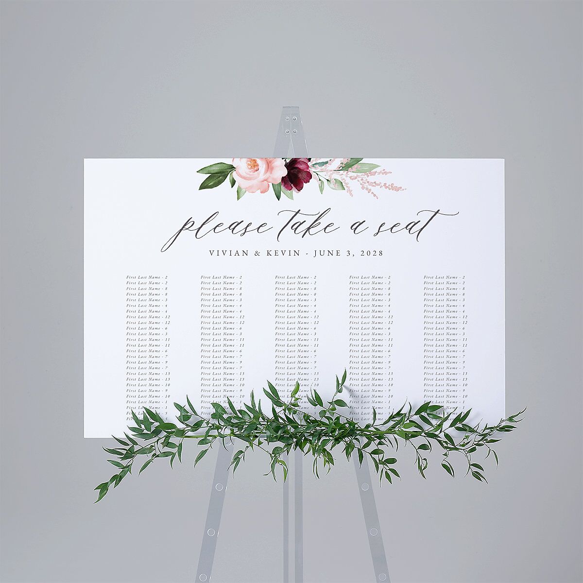 Beloved Floral Standard Seating Chart Large Dark Berry Standard Indoor Foam Core L Seating