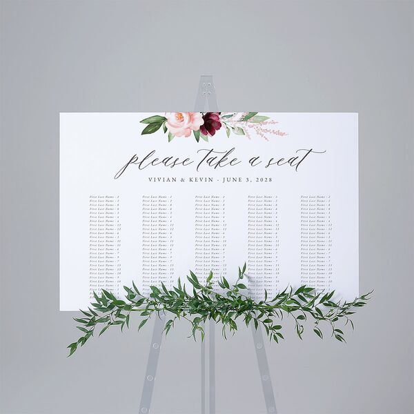 Beloved Floral Standard Seating Chart Large Dark Berry Standard Indoor Foam Core L Seating