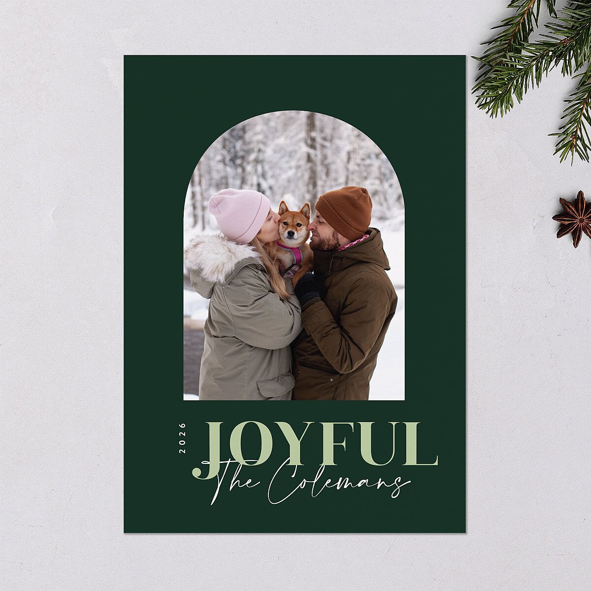Joyful Arch Holiday Cards Dark Green Signature Blank Standard Portrait