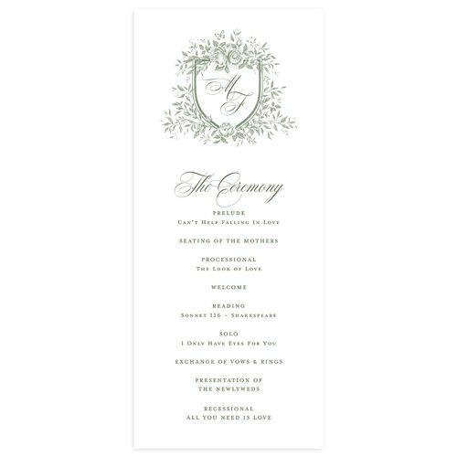Elegant Rose Crest Wedding Programs Deep Olive Signature