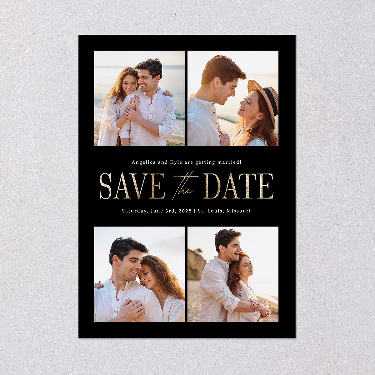Classically Gilded Save the Date Cards Licorice Gold Signature smooth Blank No Standard