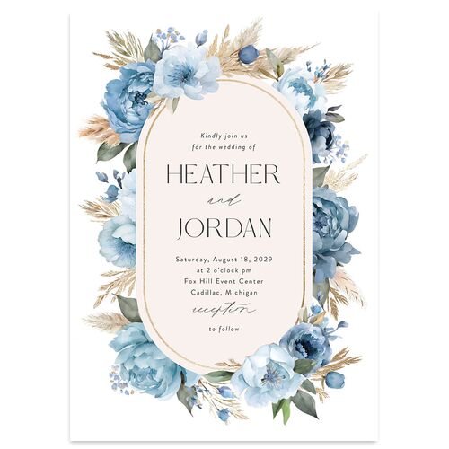 Bohemian Bouquet Foil Wedding Invitations Gold Dusty Blue Signature Blank No Standard