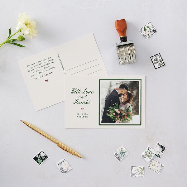 Vintage Bow Pattern Photo Thank You Postcards Jewel Green