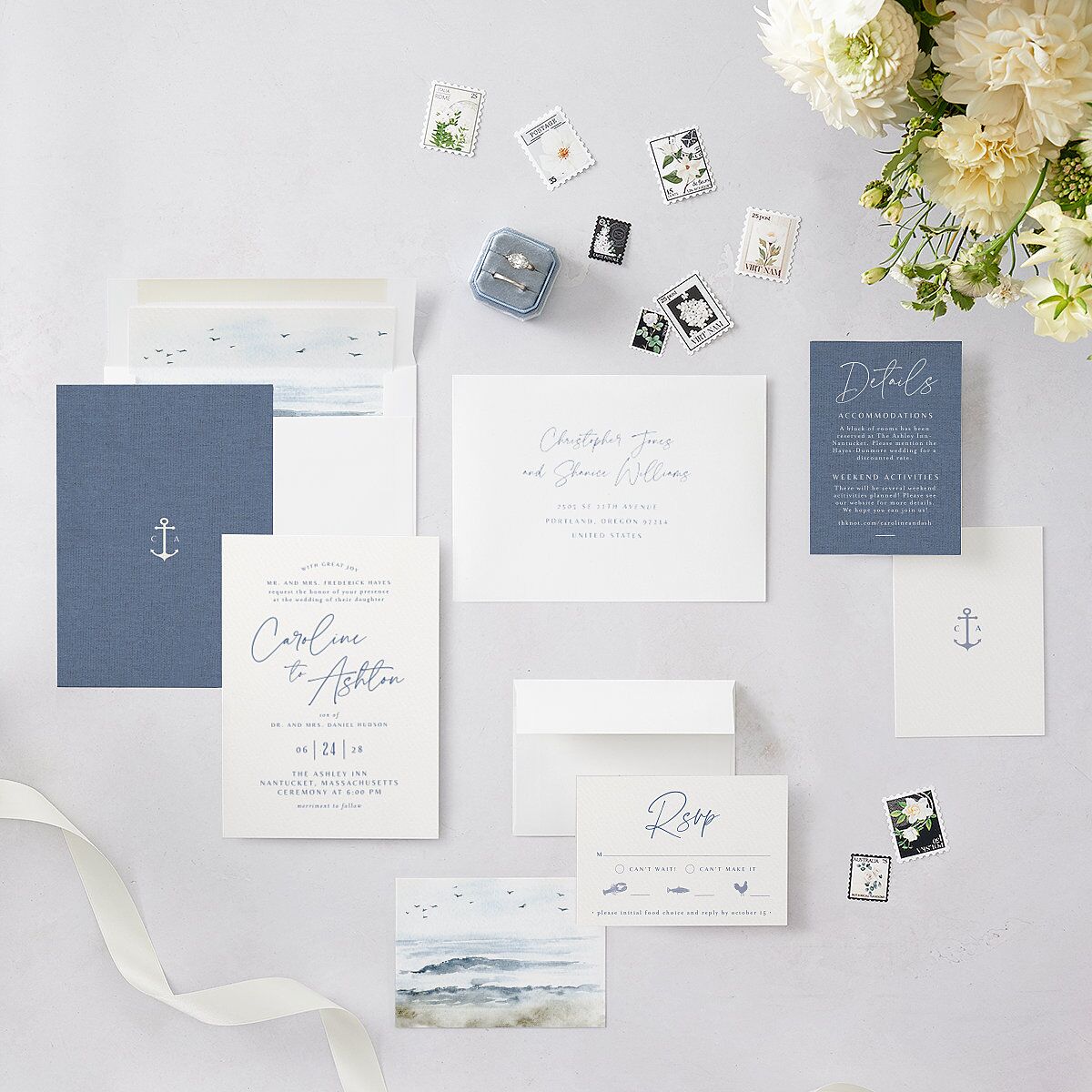 Coastal Love Wedding Invitations Cruise Signature Blank No Standard