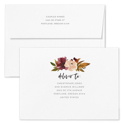 Fall Foliage Save The Date Card Envelopes Blue Standard Chestnut Both Recipient and Return Addresses Signature