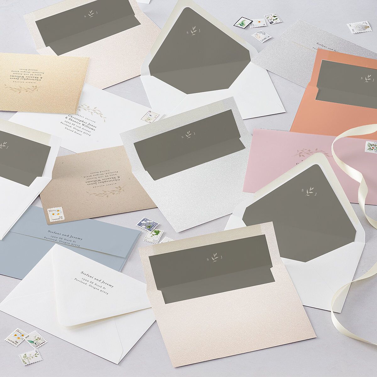 Oval Garland Euro Envelope Liners Champagne Luxe