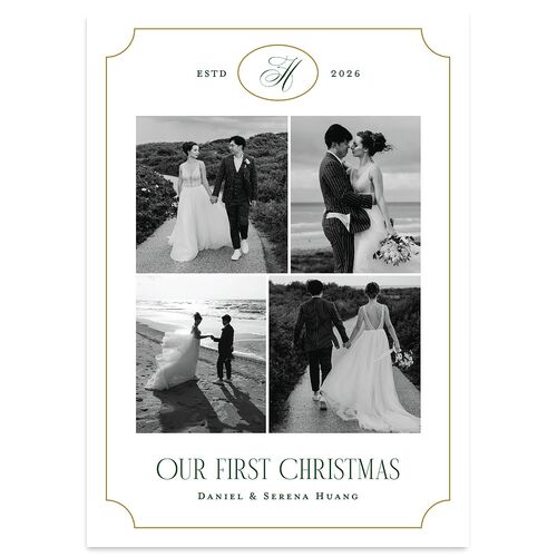 Elegant Monogram Greeting Holiday Cards Hunter Green Signature Blank Standard
