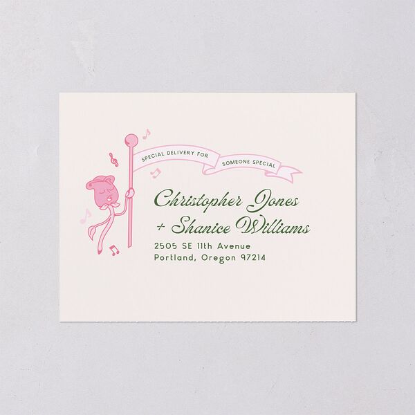 Whimsical Retro Cartoon All-in-One Wedding Invitations Candy Pink Signature Light Both Recipient and Return Addresses No