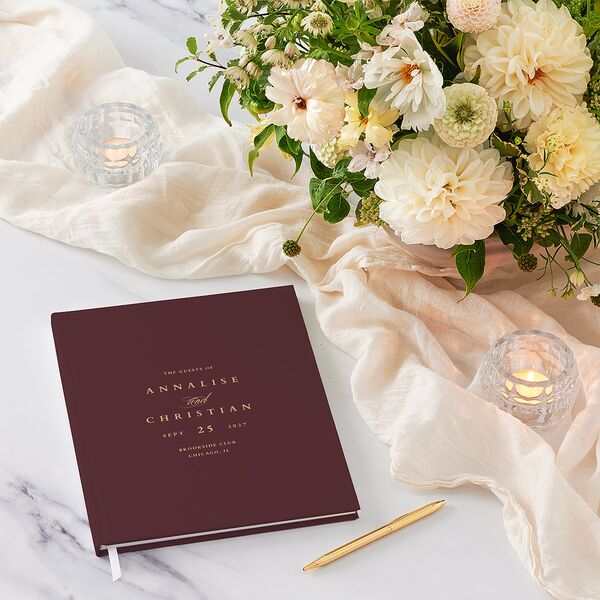Elegant Edge Wedding Guest Book Merlot