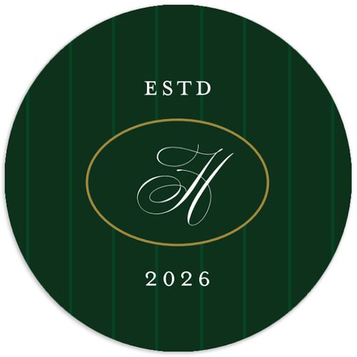 Elegant Monogram Greeting Holiday Stickers Hunter Green Circle