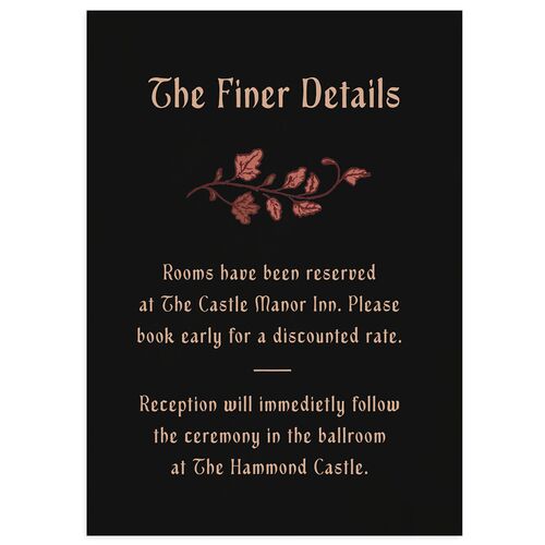 Vintage Fantasy Vines Wedding Event Detail Cards Licorice Signature Standard